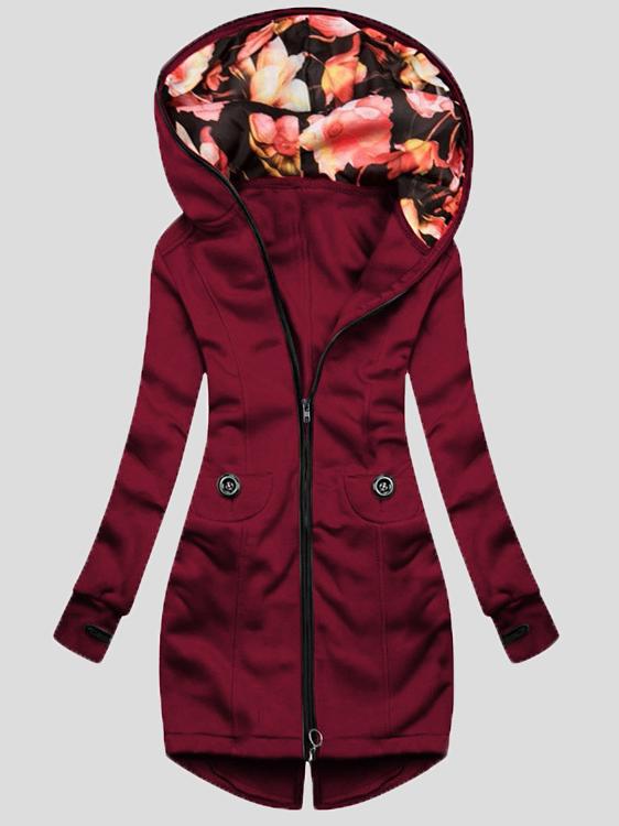 Women's Coats Fashion Pocket Zipper Print Hooded Coat - Coats & Jackets - INS | Online Fashion Free Shipping Clothing, Dresses, Tops, Shoes - 10/11/2021 - 30-40 - COA2111111296