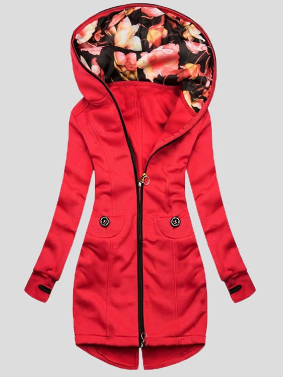Women's Coats Fashion Pocket Zipper Print Hooded Coat - Coats & Jackets - INS | Online Fashion Free Shipping Clothing, Dresses, Tops, Shoes - 10/11/2021 - 30-40 - COA2111111296