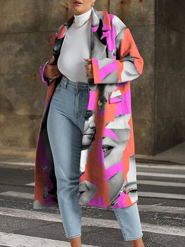 Women's Coats Fashion Printed Lapel Mid-Length Coat - Coats & Jackets - INS | Online Fashion Free Shipping Clothing, Dresses, Tops, Shoes - 09/10/2021 - COA2110091197 - Coats & Jackets