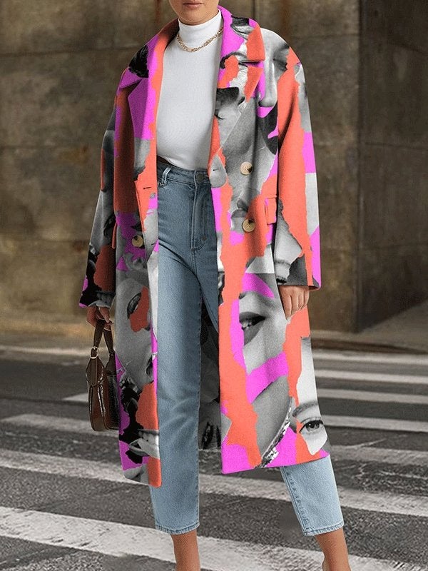 Women's Coats Fashion Printed Lapel Mid-Length Coat - Coats & Jackets - INS | Online Fashion Free Shipping Clothing, Dresses, Tops, Shoes - 09/10/2021 - COA2110091197 - Coats & Jackets