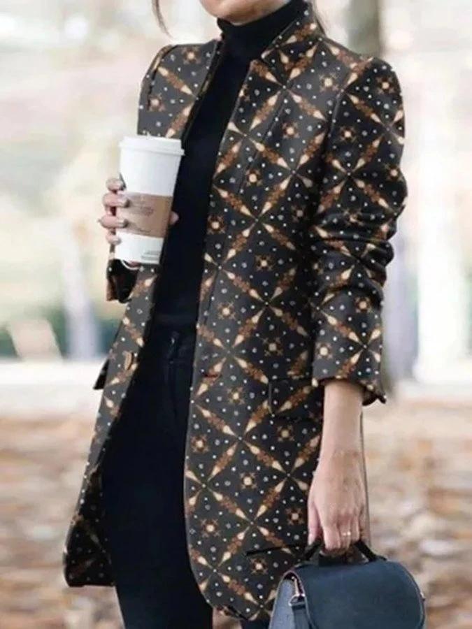 Women's Coats Fashion Printed Stand-Collar Woolen Coat - Coats & Jackets - INS | Online Fashion Free Shipping Clothing, Dresses, Tops, Shoes - 12/10/2021 - 30-40 - COA2110121207