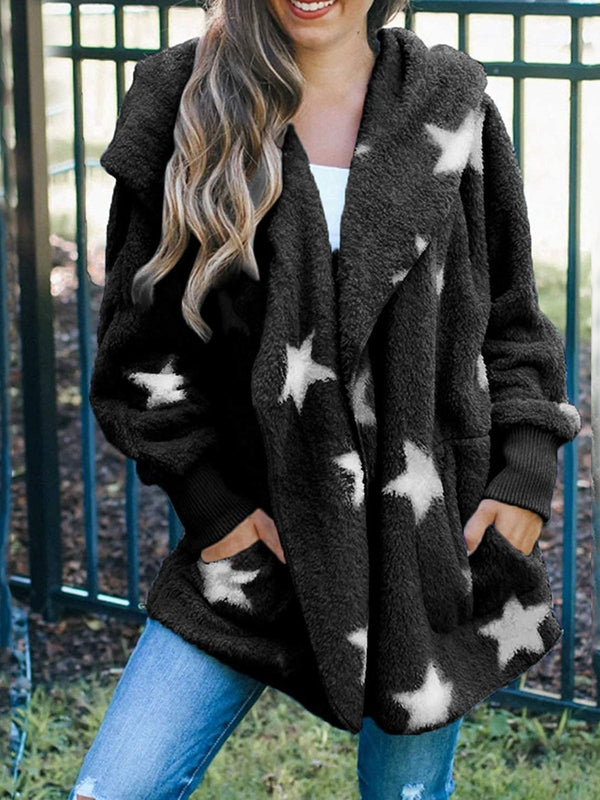 Women's Coats Five-Pointed Star Plush Pocket Hooded Coat - Coats & Jackets - Instastyled | Online Fashion Free Shipping Clothing, Dresses, Tops, Shoes - 08/12/2021 - 30-40 - COA2112091349