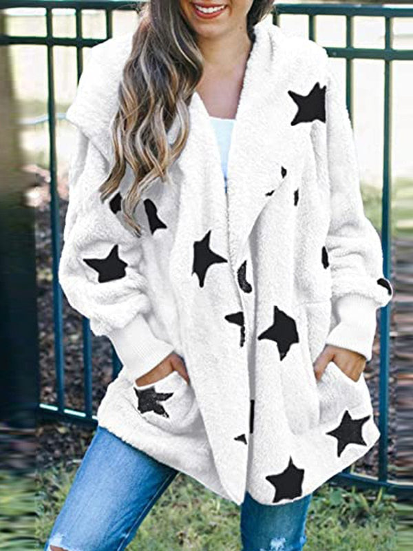 Women's Coats Five-Pointed Star Plush Pocket Hooded Coat - Coats & Jackets - Instastyled | Online Fashion Free Shipping Clothing, Dresses, Tops, Shoes - 08/12/2021 - 30-40 - COA2112091349