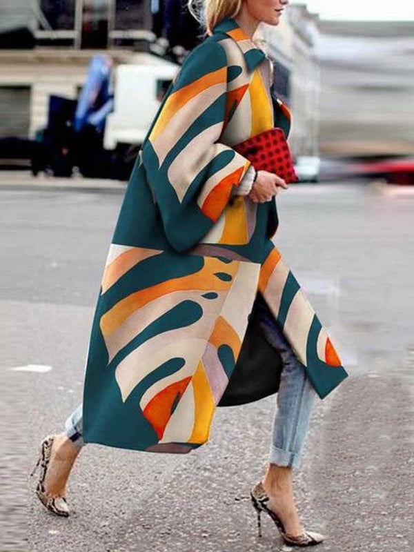 Women's Coats Flared Sleeve Multicolor Printing Loose Long Coats - Coats & Jackets - INS | Online Fashion Free Shipping Clothing, Dresses, Tops, Shoes - 10/09/2021 - COA2109101141 - Coats & Jackets
