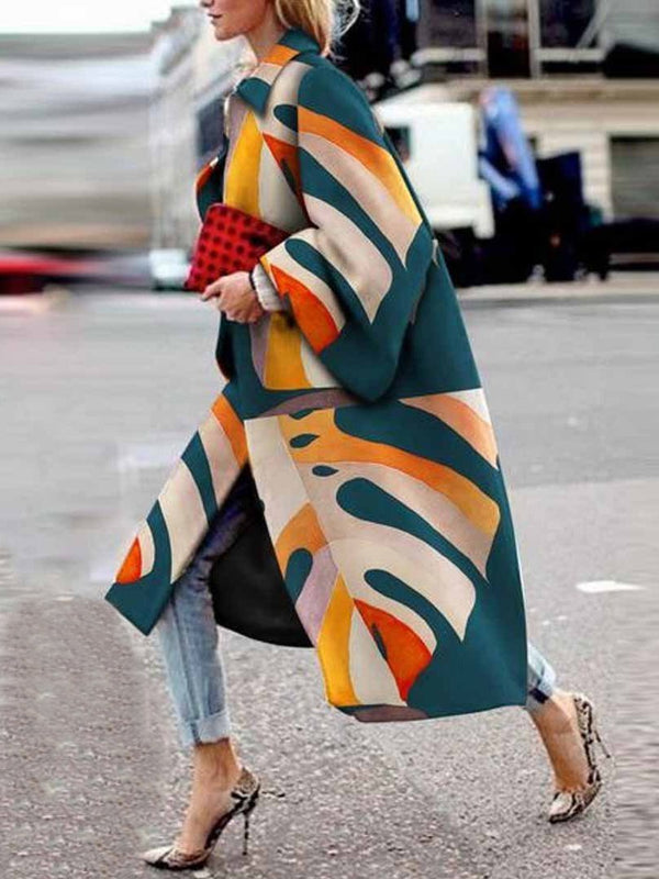 Women's Coats Flared Sleeve Multicolor Printing Loose Long Coats - Coats & Jackets - INS | Online Fashion Free Shipping Clothing, Dresses, Tops, Shoes - 10/09/2021 - COA2109101141 - Coats & Jackets