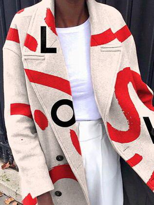 Women's Coats Fun Letter Print Lapel Button Long Woolen Coat - Coats & Jackets - INS | Online Fashion Free Shipping Clothing, Dresses, Tops, Shoes - 17/11/2021 - COA2111171312 - Coats & Jackets