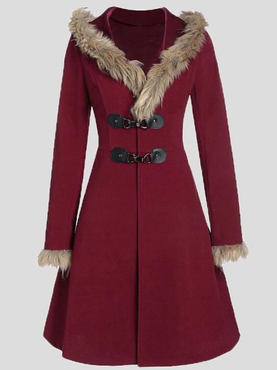 Women's Coats Fur Hat Side Sleeve Button Woolen Mid-Length Coat - Coats & Jackets - INS | Online Fashion Free Shipping Clothing, Dresses, Tops, Shoes - 09/10/2021 - COA2110091199 - Coats & Jackets
