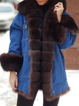 Women's Coats Furry Denim Super Warm Long Sleeve Coat - Coats & Jackets - INS | Online Fashion Free Shipping Clothing, Dresses, Tops, Shoes - 20/10/2021 - COA2110201233 - Coats & Jackets