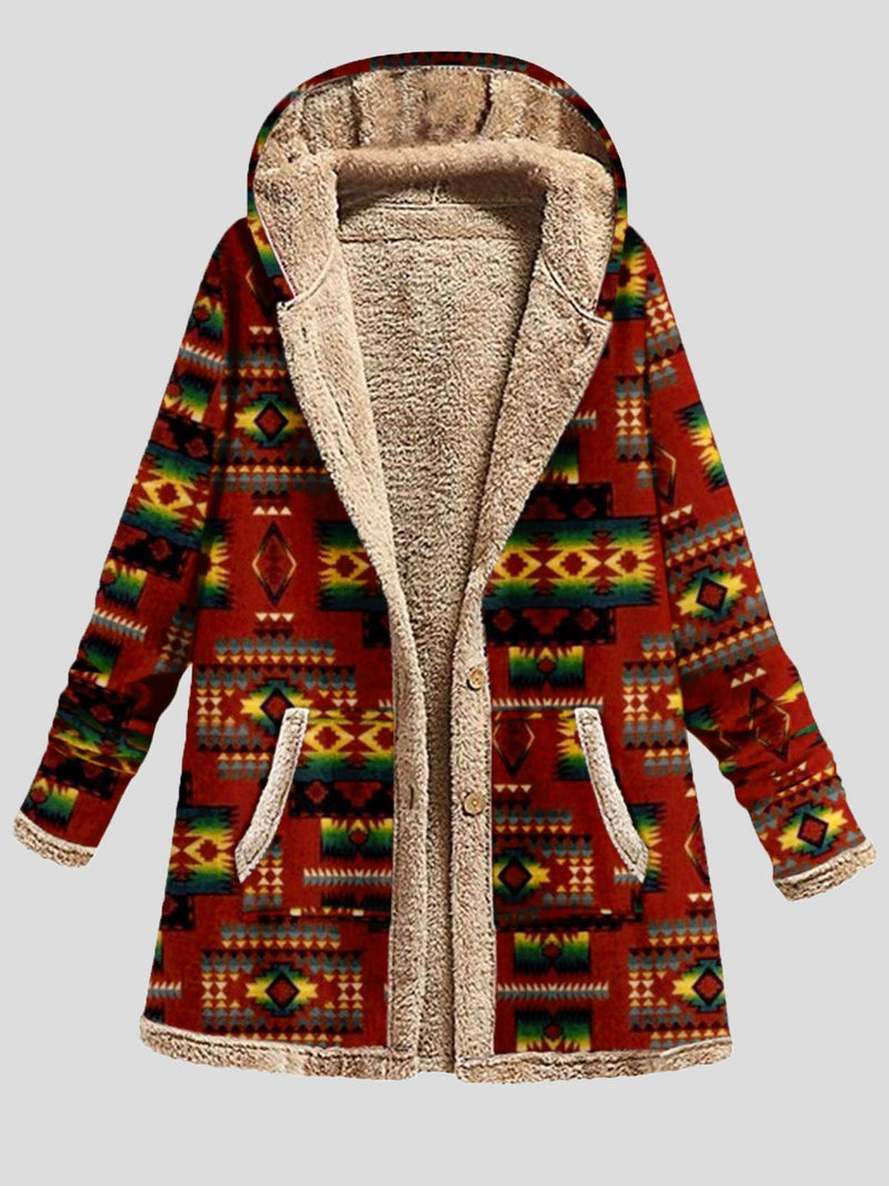 Women's Coats Graphic Printed Long Sleeve Pocket Button Hooded Coat - Coats & Jackets - INS | Online Fashion Free Shipping Clothing, Dresses, Tops, Shoes - 28/10/2021 - 40-50 - COA2110281264