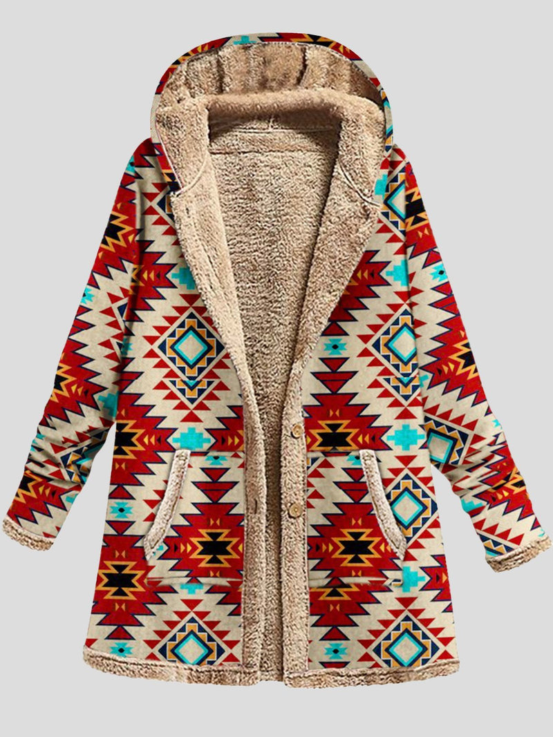 Women's Coats Graphic Printed Long Sleeve Pocket Button Hooded Coat - Coats & Jackets - INS | Online Fashion Free Shipping Clothing, Dresses, Tops, Shoes - 28/10/2021 - 40-50 - COA2110281264