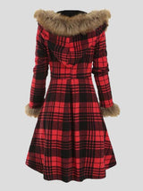 Women's Coats Hooded Fur And Alloy Button Plaid Woolen Mid-Length Coat - Coats & Jackets - INS | Online Fashion Free Shipping Clothing, Dresses, Tops, Shoes - 09/10/2021 - COA2110091200 - Coats & Jackets