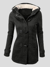Women's Coats Hooded Horn Leather Double Button Zipper Coat - Coats & Jackets - INS | Online Fashion Free Shipping Clothing, Dresses, Tops, Shoes - 20-30 - 25/10/2021 - COA2110251249