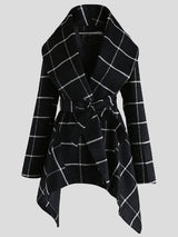 Women's Coats Lace-Up Check Color-Block Woolen Coat - Coats & Jackets - INS | Online Fashion Free Shipping Clothing, Dresses, Tops, Shoes - 03/09/2021 - 40-50 - COA2109031131