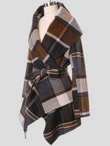 Women's Coats Lace-Up Check Color-Block Woolen Coat - Coats & Jackets - INS | Online Fashion Free Shipping Clothing, Dresses, Tops, Shoes - 03/09/2021 - 40-50 - COA2109031131