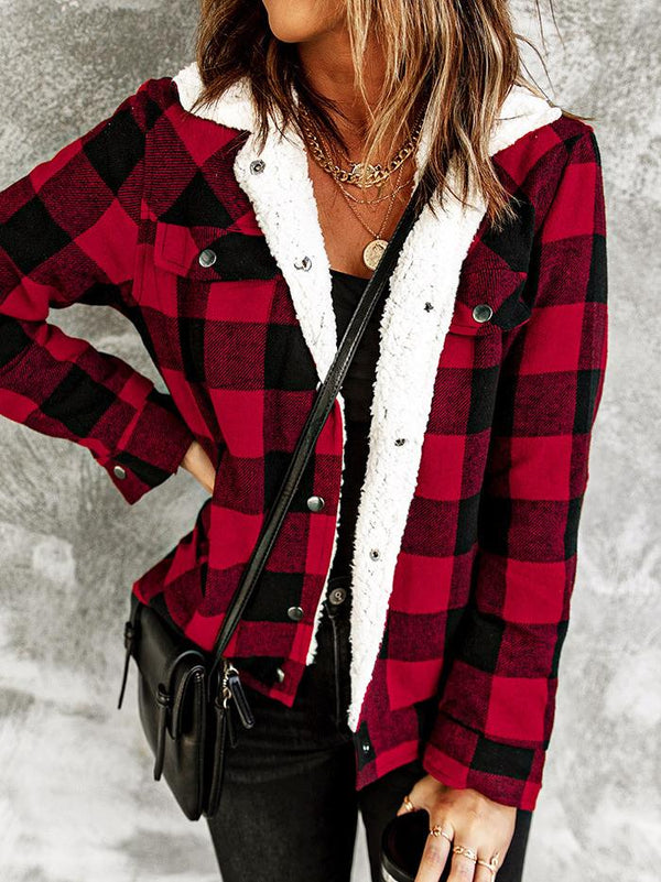 Women's Coats Lamb Velvet Contrast Plaid Pocket Padded Coat - Coats & Jackets - INS | Online Fashion Free Shipping Clothing, Dresses, Tops, Shoes - 20/10/2021 - 40-50 - COA2110201234