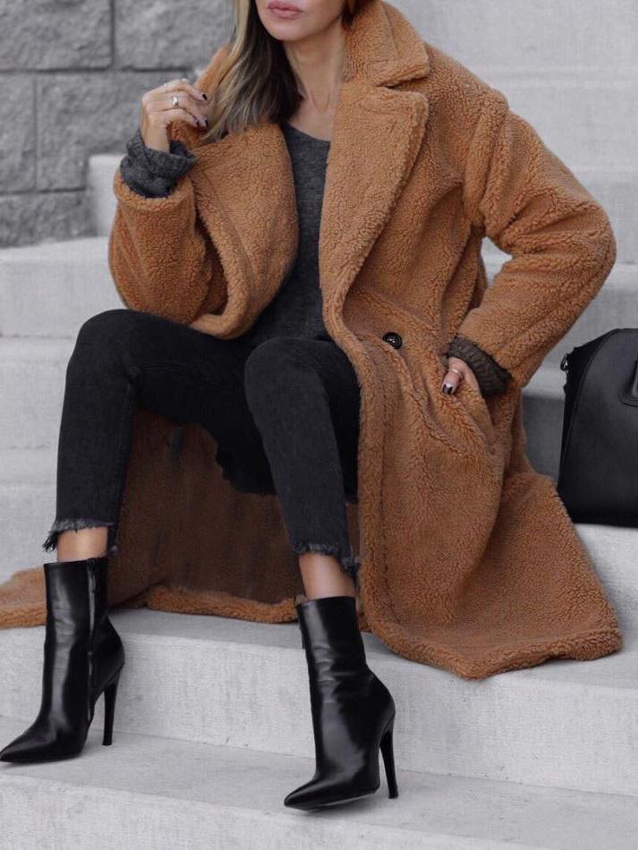 Women's Coats Lapel Button-Breasted Woolen Long Coat - Coats & Jackets - INS | Online Fashion Free Shipping Clothing, Dresses, Tops, Shoes - 18/10/2021 - 30-40 - COA2110181226