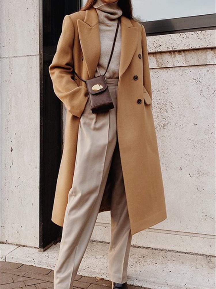 Women's Coats Lapel Button Long Sleeve Woolen Coat - Coats & Jackets - INS | Online Fashion Free Shipping Clothing, Dresses, Tops, Shoes - 27/10/2021 - 40-50 - COA2110271256