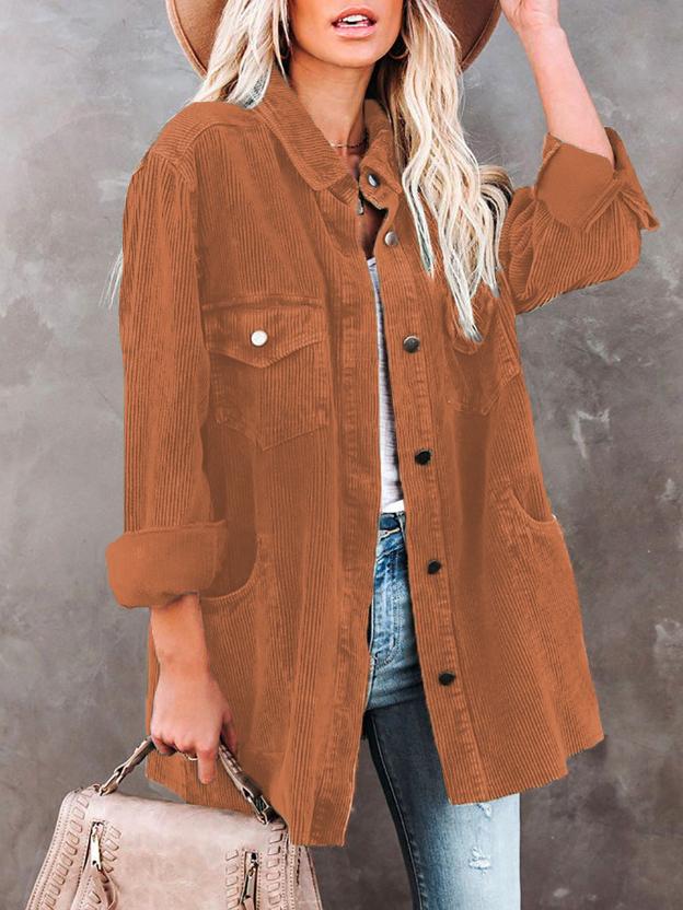 Women's Coats Lapel Corduroy Pocket Long Sleeve Coat - Coats & Jackets - INS | Online Fashion Free Shipping Clothing, Dresses, Tops, Shoes - 09/11/2021 - 30-40 - COA2111091293