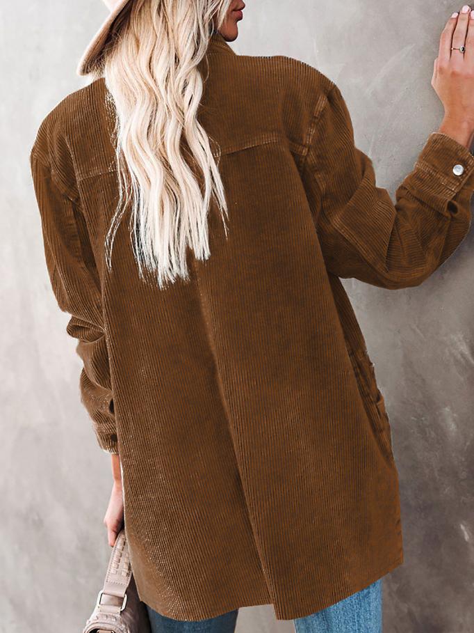 Women's Coats Lapel Corduroy Pocket Long Sleeve Coat - Coats & Jackets - INS | Online Fashion Free Shipping Clothing, Dresses, Tops, Shoes - 09/11/2021 - 30-40 - COA2111091293