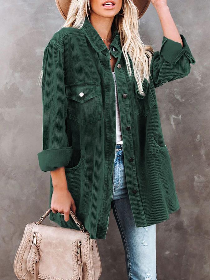 Women's Coats Lapel Corduroy Pocket Long Sleeve Coat - Coats & Jackets - INS | Online Fashion Free Shipping Clothing, Dresses, Tops, Shoes - 09/11/2021 - 30-40 - COA2111091293