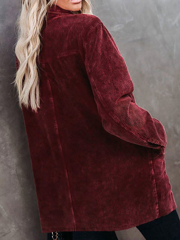 Women's Coats Lapel Corduroy Pocket Long Sleeve Coat - Coats & Jackets - INS | Online Fashion Free Shipping Clothing, Dresses, Tops, Shoes - 09/11/2021 - 30-40 - COA2111091293