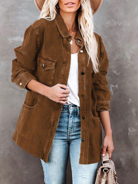 Women's Coats Lapel Corduroy Pocket Long Sleeve Coat - Coats & Jackets - INS | Online Fashion Free Shipping Clothing, Dresses, Tops, Shoes - 09/11/2021 - 30-40 - COA2111091293