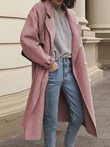 Women's Coats Lapel Double-Breasted Long Woolen Coat - Coats & Jackets - INS | Online Fashion Free Shipping Clothing, Dresses, Tops, Shoes - 08/10/2021 - 40-50 - COA2110081194