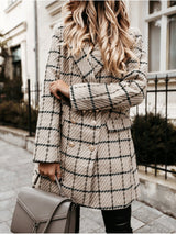 Women's Coats Lapel Double-Breasted Plaid Wool Coat - Coats & Jackets - INS | Online Fashion Free Shipping Clothing, Dresses, Tops, Shoes - 09/110/2021 - COA2110091196 - Coats & Jackets