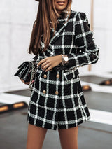 Women's Coats Lapel Double-Breasted Plaid Wool Coat - Coats & Jackets - INS | Online Fashion Free Shipping Clothing, Dresses, Tops, Shoes - 09/110/2021 - COA2110091196 - Coats & Jackets