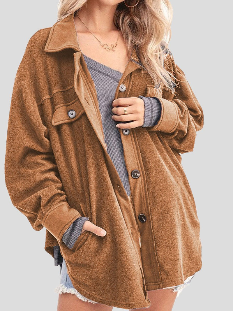Women's Coats Lapel Fleece Buttoned Pocket Shirt Coat - Coats & Jackets - INS | Online Fashion Free Shipping Clothing, Dresses, Tops, Shoes - 06/11/2021 - 30-40 - COA2111061288