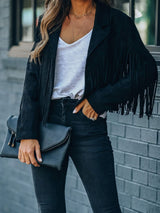 Women's Coats Lapel Fringe Long Sleeve Coat - Coats & Jackets - INS | Online Fashion Free Shipping Clothing, Dresses, Tops, Shoes - 10/11/2021 - 40-50 - COA2111111294