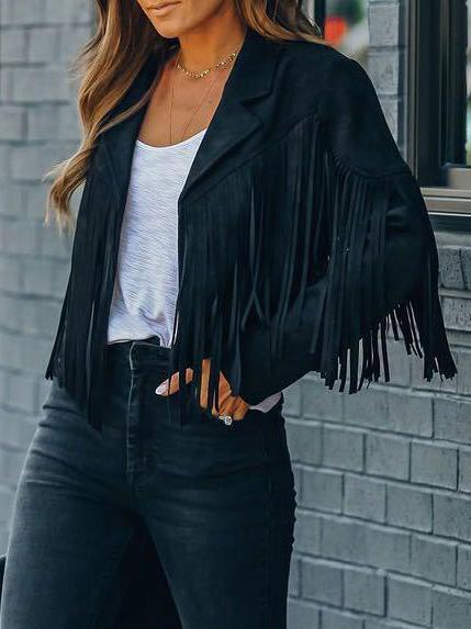 Women's Coats Lapel Fringe Long Sleeve Coat - Coats & Jackets - INS | Online Fashion Free Shipping Clothing, Dresses, Tops, Shoes - 10/11/2021 - 40-50 - COA2111111294