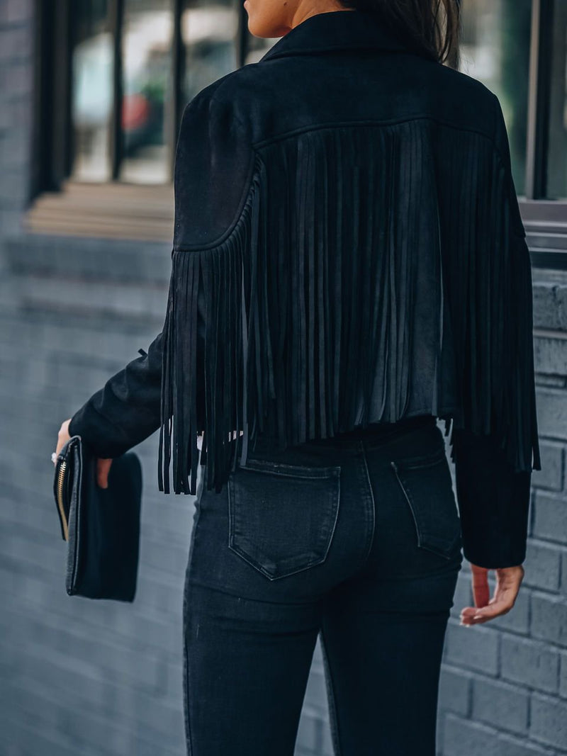 Women's Coats Lapel Fringe Long Sleeve Coat - Coats & Jackets - INS | Online Fashion Free Shipping Clothing, Dresses, Tops, Shoes - 10/11/2021 - 40-50 - COA2111111294