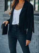 Women's Coats Lapel Fringe Long Sleeve Coat - Coats & Jackets - INS | Online Fashion Free Shipping Clothing, Dresses, Tops, Shoes - 10/11/2021 - 40-50 - COA2111111294