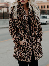 Women's Coats Lapel Leopard Print Faux Fur Long Sleeve Midi Coat - Coats & Jackets - INS | Online Fashion Free Shipping Clothing, Dresses, Tops, Shoes - 20/10/2021 - 40-50 - COA2110201236