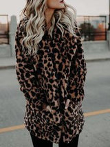 Women's Coats Lapel Leopard Print Faux Fur Long Sleeve Midi Coat - Coats & Jackets - INS | Online Fashion Free Shipping Clothing, Dresses, Tops, Shoes - 20/10/2021 - 40-50 - COA2110201236