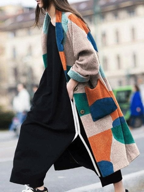 Women's Coats Lapel Multicolor Graphic Print Long Sleeve Coats - Coats & Jackets - INS | Online Fashion Free Shipping Clothing, Dresses, Tops, Shoes - 03/09/2021 - 30-40 - COA2109031129
