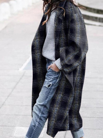 Women's Coats Lapel Plaid Long Sleeve Long Coat - Coats & Jackets - Instastyled | Online Fashion Free Shipping Clothing, Dresses, Tops, Shoes - 10/12/2021 - COA2112101354 - Coats & Jackets