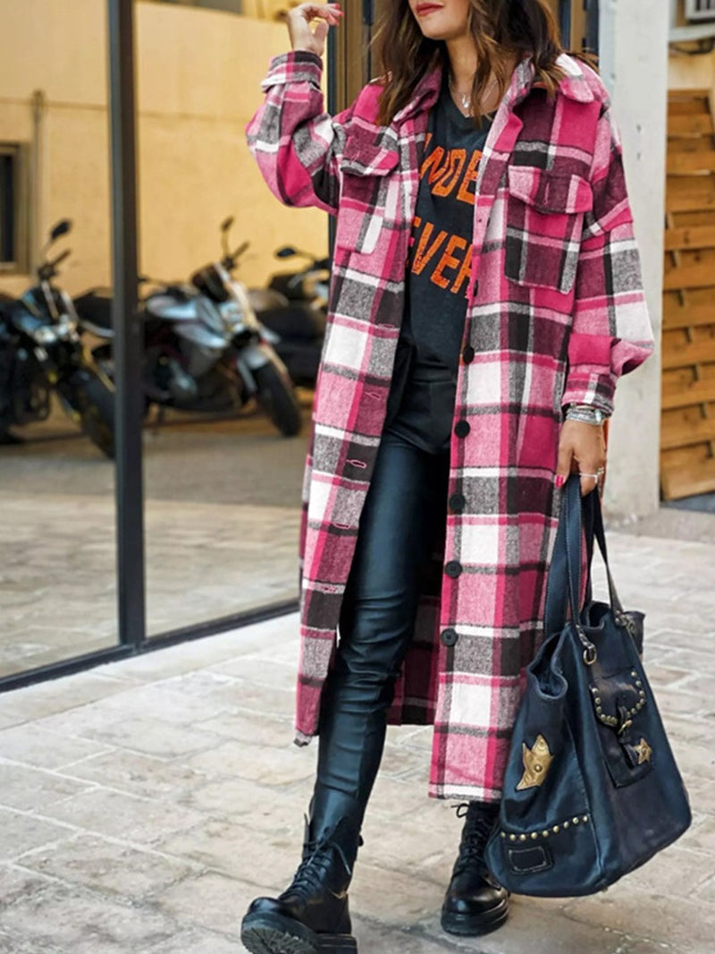 Women's Coats Lapel Plaid Slit Long Woolen Coat - Coats & Jackets - INS | Online Fashion Free Shipping Clothing, Dresses, Tops, Shoes - 16/11/2021 - COA2111161308 - Coats & Jackets
