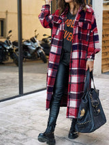 Women's Coats Lapel Plaid Slit Long Woolen Coat - Coats & Jackets - INS | Online Fashion Free Shipping Clothing, Dresses, Tops, Shoes - 16/11/2021 - COA2111161308 - Coats & Jackets