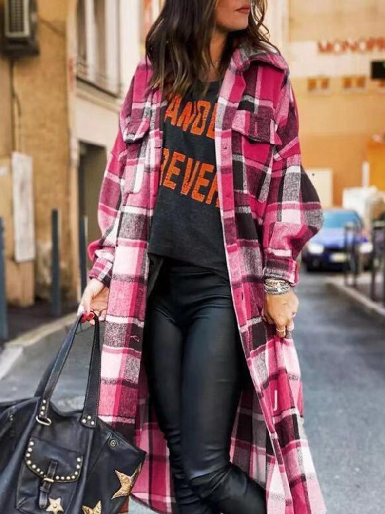 Women's Coats Lapel Plaid Slit Long Woolen Coat - Coats & Jackets - INS | Online Fashion Free Shipping Clothing, Dresses, Tops, Shoes - 16/11/2021 - COA2111161308 - Coats & Jackets