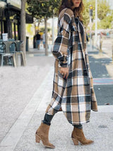 Women's Coats Lapel Plaid Slit Long Woolen Coat - Coats & Jackets - INS | Online Fashion Free Shipping Clothing, Dresses, Tops, Shoes - 16/11/2021 - COA2111161308 - Coats & Jackets