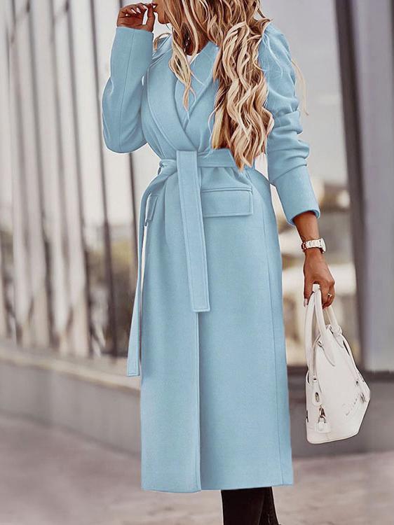 Women's Coats Lapel Solid Long Sleeve Belt Pocket Woolen Coat - Coats & Jackets - INS | Online Fashion Free Shipping Clothing, Dresses, Tops, Shoes - 1/11/20211 - 40-50 - COA2111011267