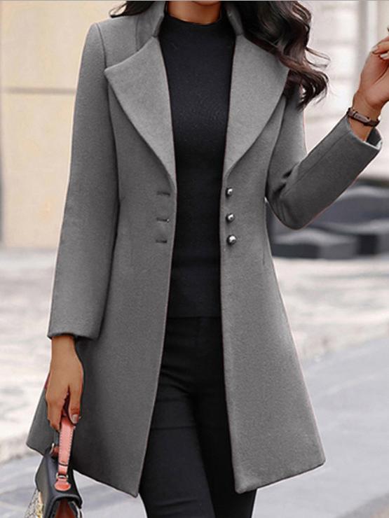 Women's Coats Lapel Solid Slim Mid-Length Woolen Coat - Coats & Jackets - INS | Online Fashion Free Shipping Clothing, Dresses, Tops, Shoes - 23/11/2021 - 40-50 - COA2111231330