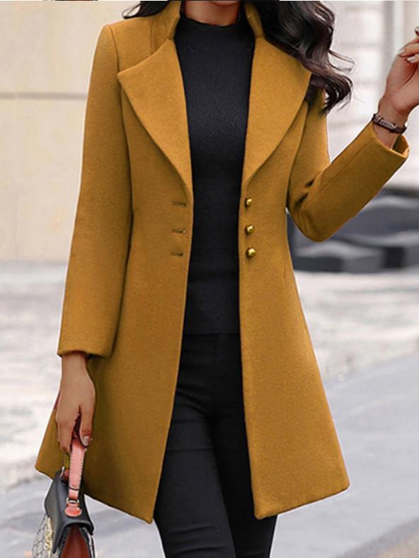 Women's Coats Lapel Solid Slim Mid-Length Woolen Coat - Coats & Jackets - INS | Online Fashion Free Shipping Clothing, Dresses, Tops, Shoes - 23/11/2021 - 40-50 - COA2111231330