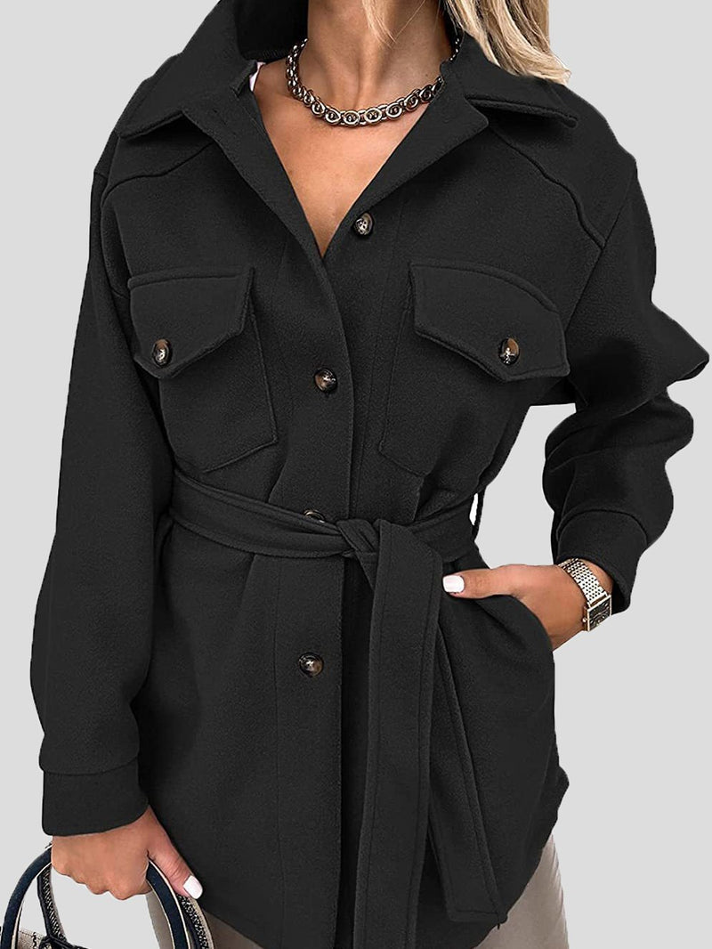 Women's Coats Lapel Tie Button Pocket Woolen Mid-Length Coat - Coats & Jackets - INS | Online Fashion Free Shipping Clothing, Dresses, Tops, Shoes - 14/09/2021 - 30-40 - COA2109141145