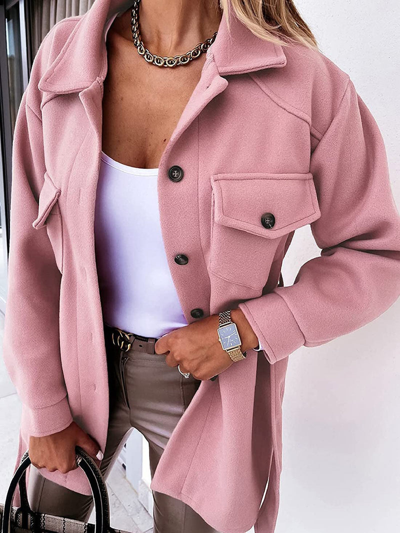 Women's Coats Lapel Tie Button Pocket Woolen Mid-Length Coat - Coats & Jackets - INS | Online Fashion Free Shipping Clothing, Dresses, Tops, Shoes - 14/09/2021 - 30-40 - COA2109141145