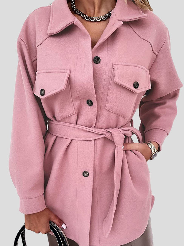 Women's Coats Lapel Tie Button Pocket Woolen Mid-Length Coat - Coats & Jackets - INS | Online Fashion Free Shipping Clothing, Dresses, Tops, Shoes - 14/09/2021 - 30-40 - COA2109141145