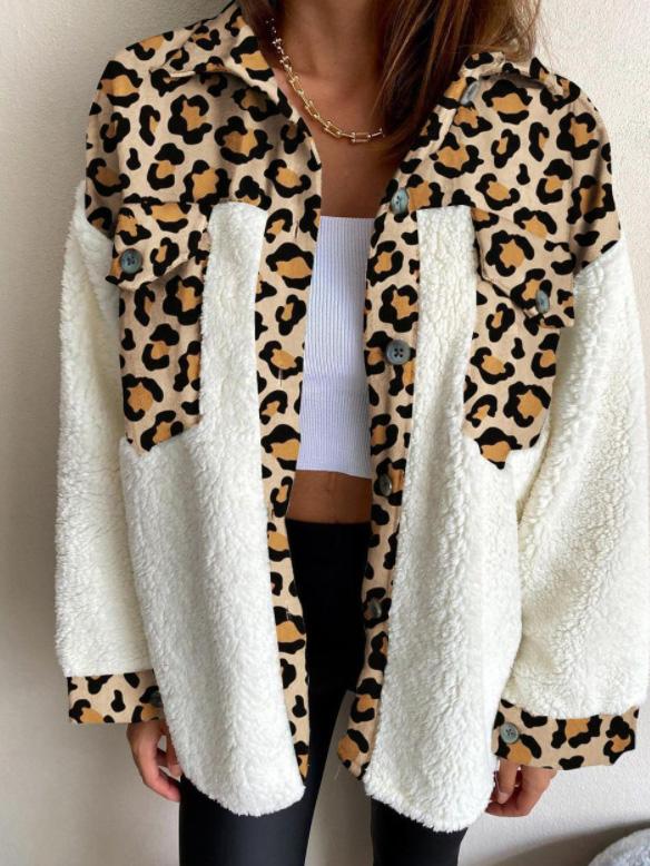 Women's Coats Leopard Print Plush Stitching Long Sleeve Jacket - Coats & Jackets - INS | Online Fashion Free Shipping Clothing, Dresses, Tops, Shoes - 20/08/2021 - 30-40 - COA2108201118