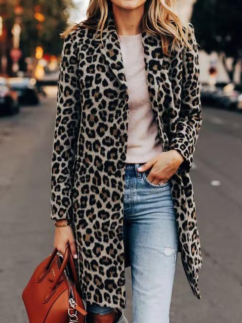 Women's Coats Leopard Print Temperament Slim Long Woolen Coat - Coats & Jackets - INS | Online Fashion Free Shipping Clothing, Dresses, Tops, Shoes - 23/10/2021 - 40-50 - COA2110231243